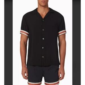 Che Valbonne Cuff Detail Cuban Collar Shirt Black Orange S